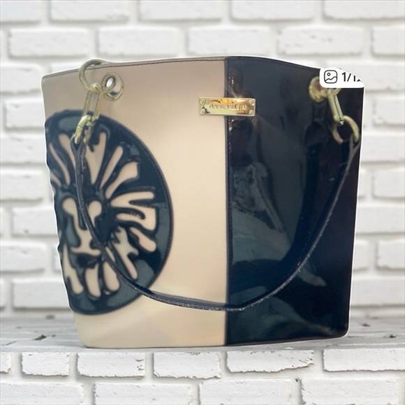 Anne Klein Handbags - Anne Klein Black and Cream leather Structured Shoulder Bag Sleek Lux Pre-owned​​